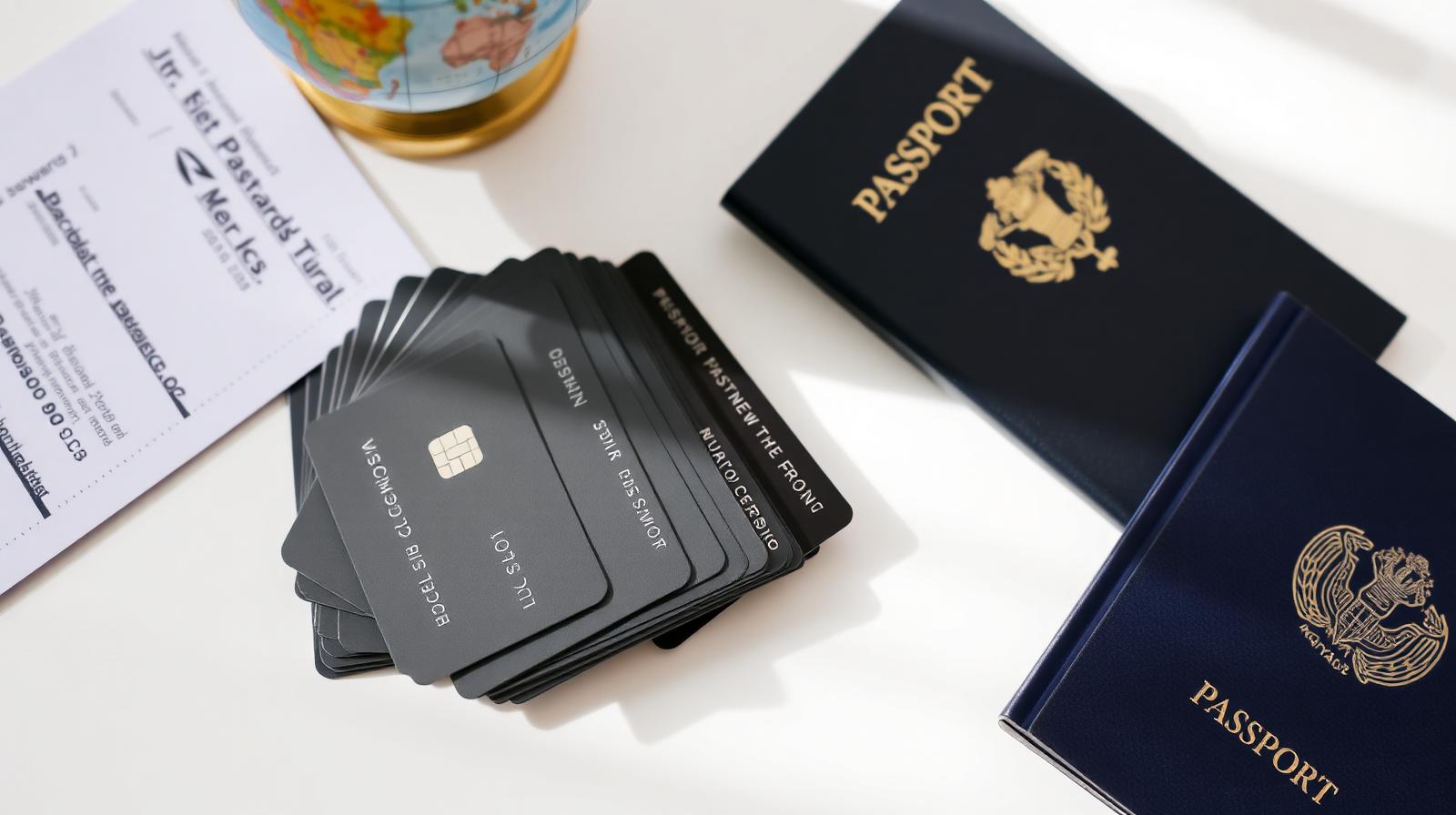 Travel credit cards, passport and globe arranged on a desk — International Baggage Regulations and IATA Standards
